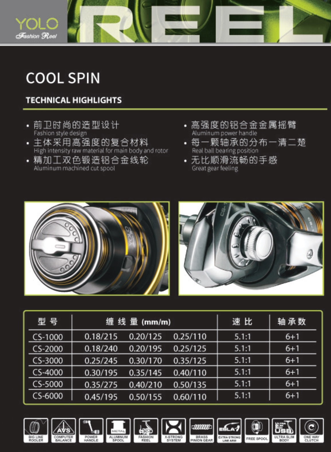 REEL YOLO SPINNING 3000 COOL SPIN 6+1BB